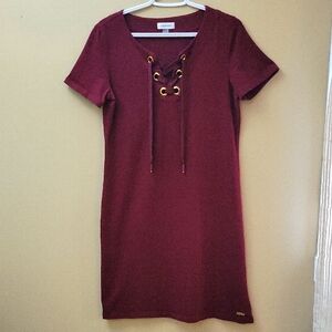 Calvin Klein Deep Red Lace-Up Mini Dress